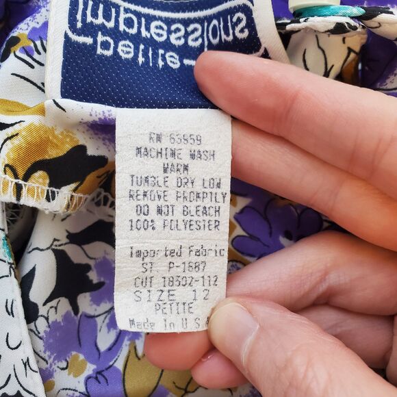 Vintage 80s Impressions Purple Floral Blouse - Picture 6 of 6